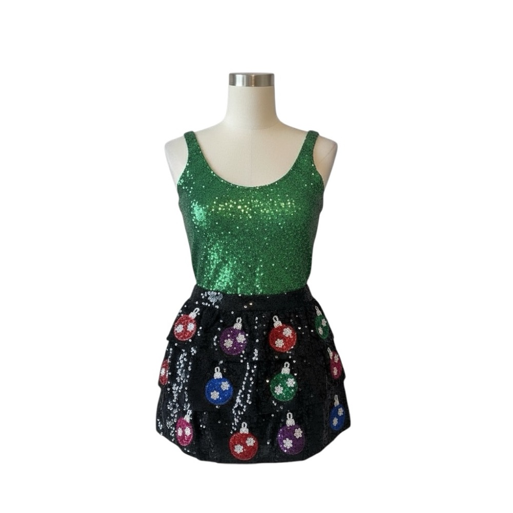 PEACH LOVE CALIFORNIA black sequin holiday Christmas party skirt S M L - Picture 6 of 8